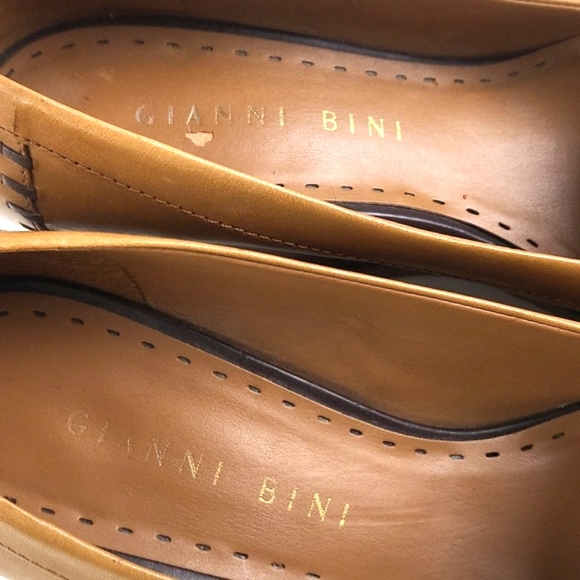 Gianni Bini Lander Leather Slip-on Wedge Heel Whipstitch Studded Loafer Tan - Picture 15 of 16